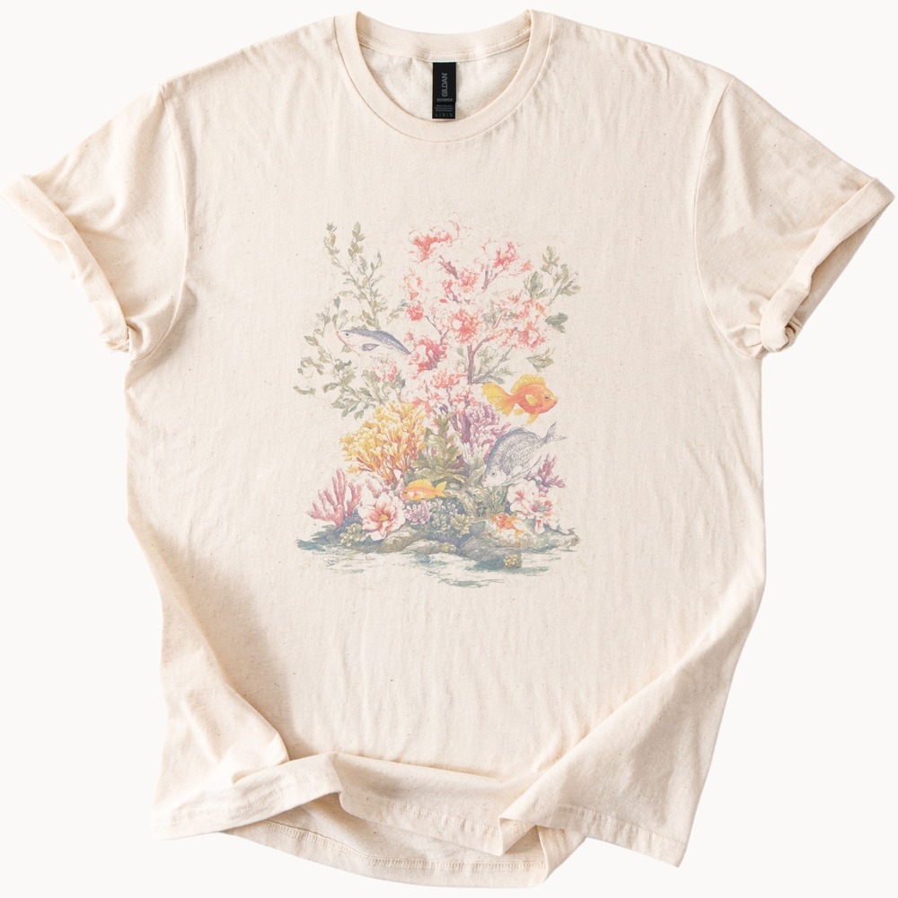 Underwater Garden Graphic Tee Botanical Fish Nature Art